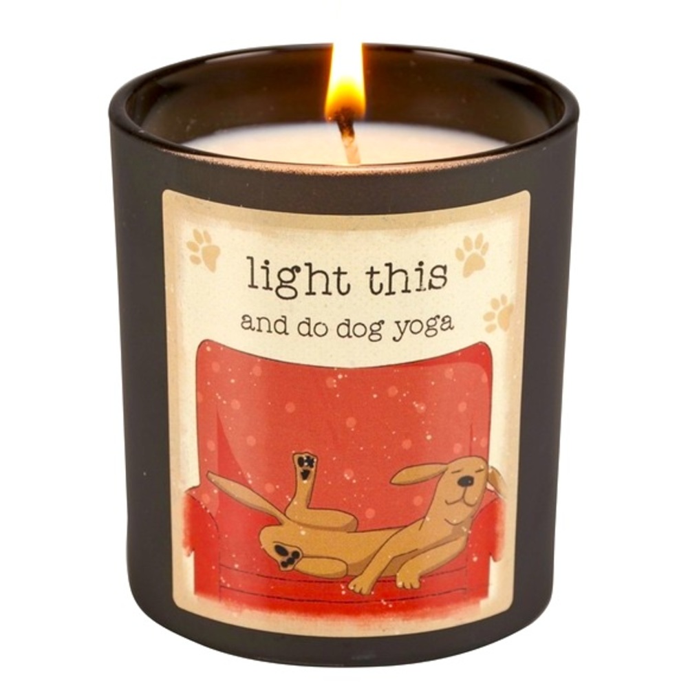 YOGA DOG CANDLE Sea Salt and Sage Scent Black Glass Jar Canine Home Office Decor